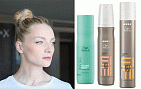 Шампунь для придания объема INVIGO Volume Boost, Wella Professionals, 577 рублей; Сахарный спрей для объёмной текстуры Sugar Lift EIMI, Wella Professionals, 1 372 рублей; Лак для волос экстрасильной фиксации Super Set EIMI, Wella Professionals, 1 434 рубля 